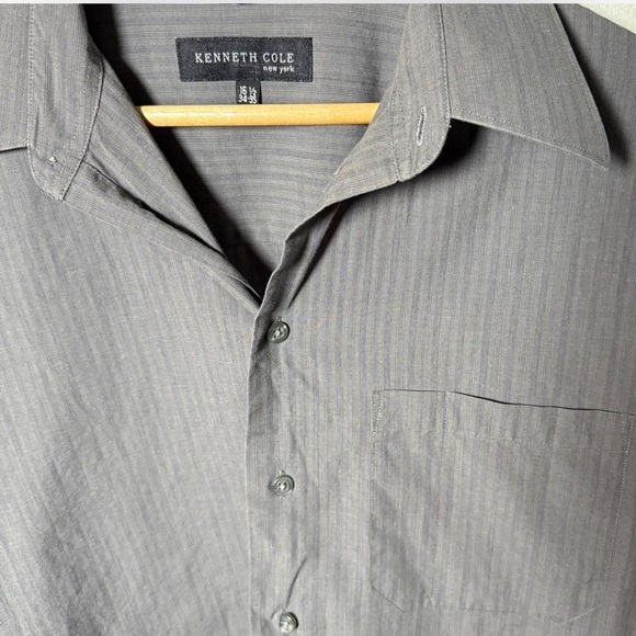 Kenneth Cole New York Men’s Gray Dress Shirt 16.5/34-35 Button Up Long Sleeve - Picture 3 of 4